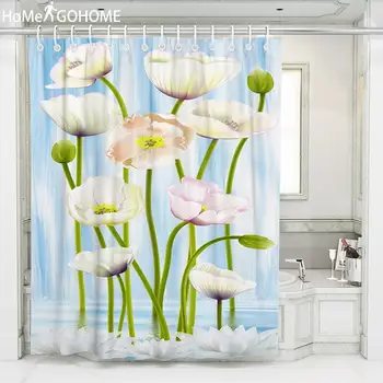 

Cartoon Lotus Flower Waterproof Polyester Shower Curtain 3D Bath Curtain for Bathroom Fabric Home Decorative Curtains Large Size