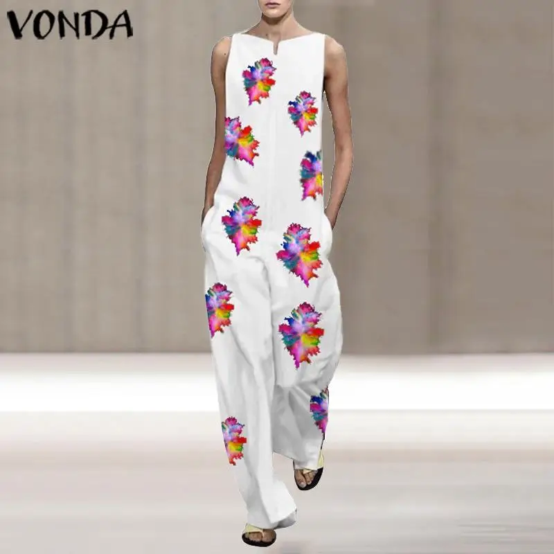 

VONDA Summer Sleeveless Rompers Maternity Jumpsuits 2020 Casual Vintage Floral Printed Pregnancy Playsuits Bohemian Overalls