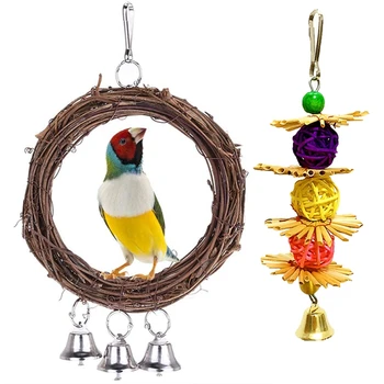 

2 Pack Pet Bird Parrot Swing Hanging Toy Natural Cotton Parakeet Macaw Swing Cotton Ropes Colorful Cockatiel Cage