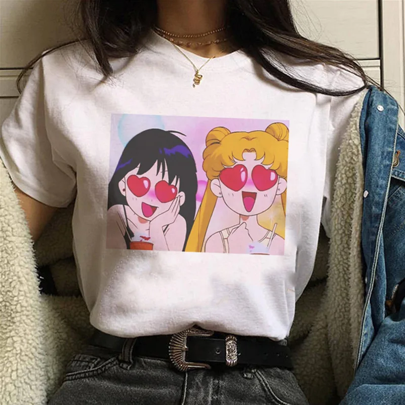 

New Arrival Cute Sailor Moon Anime Print Female Tshirt Harajuku Kawaii Women's T-Shirt Fashion Tops