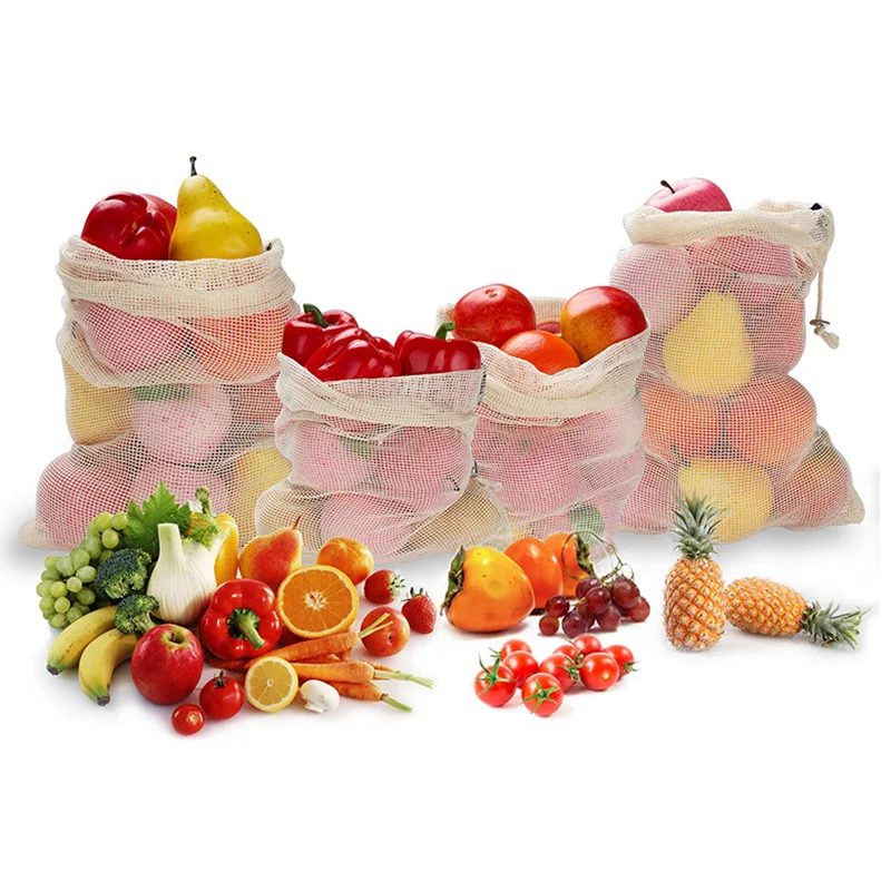 Многоразовые мешки для продуктовых покупок органические хлопковые сетчатые