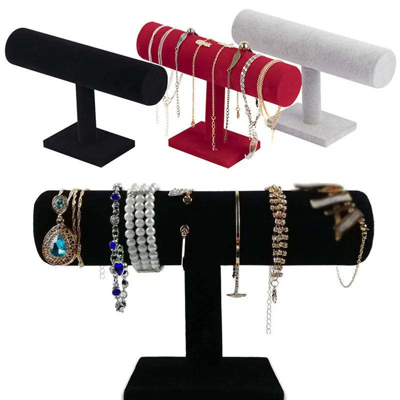 

Multiple Colors T-bar Rack Holder Flannel Jewelry Display Stand Watch Bracelet Hair Band Headwear Storage Rack Holder