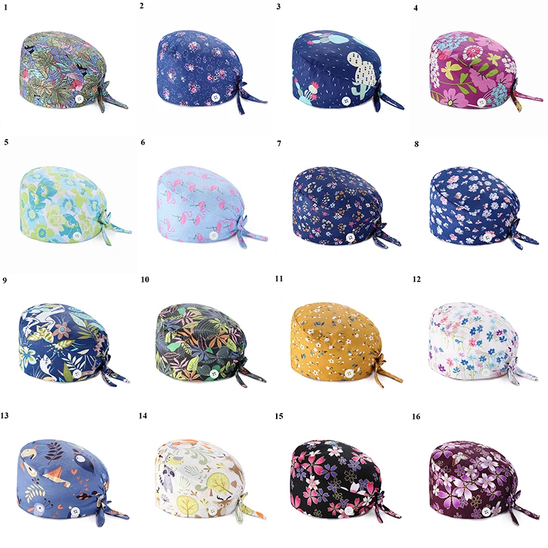 skullies men 2020 Scrub Cotton Nurse Hat Floral Bouffant Sanitary Cap with Sweatband Cartoon Printing Nursing Confortable Hat Colorful Cap men skully