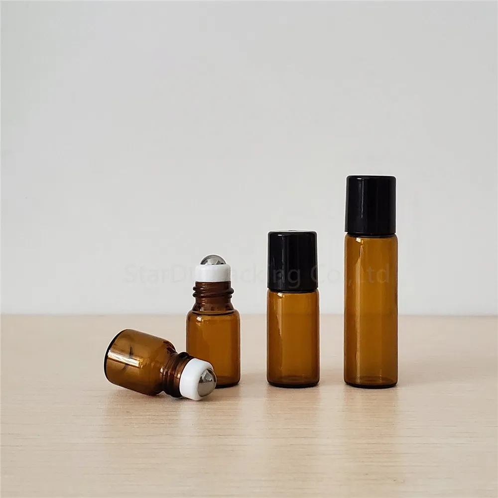 Roll On Bottles For Essential Oils roll-on Refillable Perfume Bottle Deodorant Containers 10pcs 1ml 2ml 3ml 5ml Amber