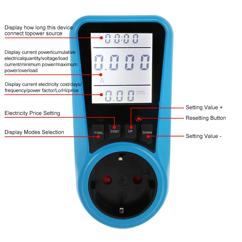 AC 230V power monitor напряжение анализатор Ваттметра разъем питания цифровой измеритель штепсельная вилка европейского стандарта ватт выход энергии инструмент для выставления счета