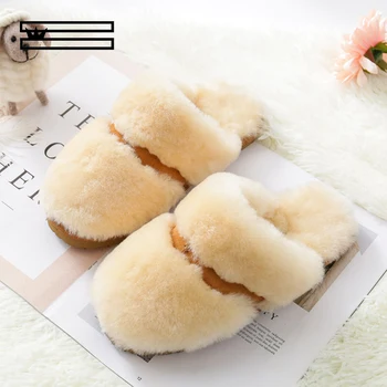 

SHUANGGUN Natural Sheepskin Winter Warm Fur Slippers Women Home Shoes Indoor Slipper Luxury Wool Slippers Woman Casual Slippers