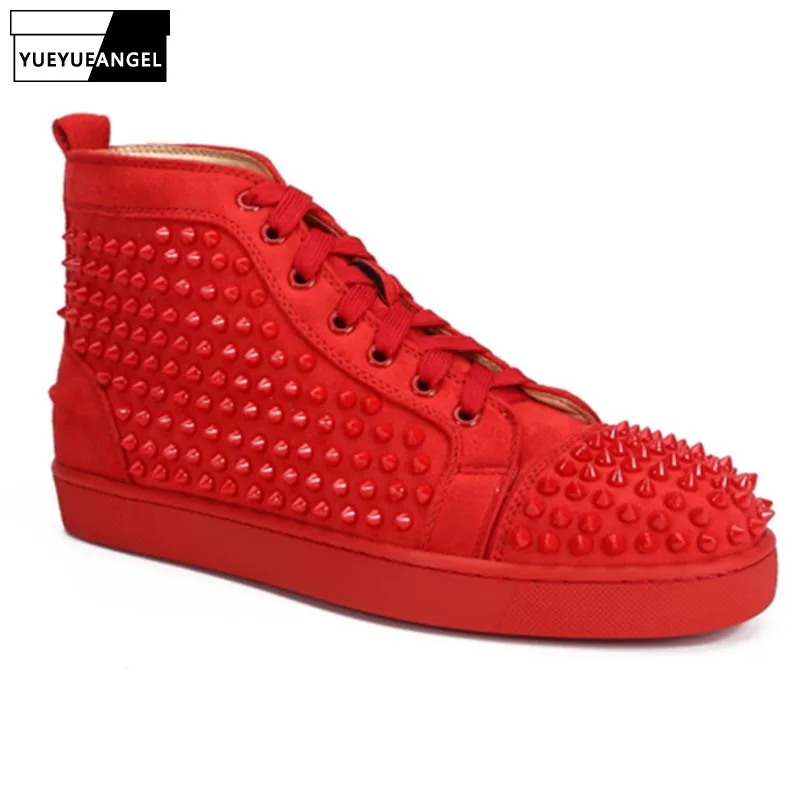 High Street Mens Rivets Studded Shoes Fashion Hip Hop Top Skateboard Flats Lace Up Night Club Male Genuine Leather | Обувь