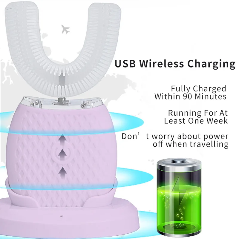 Electric Toothbrush U-Shape Automatic Teeth Brush 360 Degree Cover Teeth Wireless Charging IPX7 Waterproof Massage Toothbrush Electric Toothbrush U-Shape Automatic Teeth Brush 360 Degree Cover Teeth Wireless Charging IPX7 Waterproof Massage Toothbrush