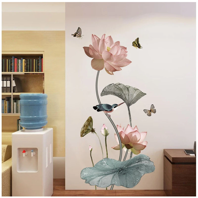 Water Lily Wall Sticker Beautiful Flower Lotus Home Decor Living Room Bedroom Mural Art Wallpaper Diy Poster Chinese Pattern Hot Wall Stickers Aliexpress