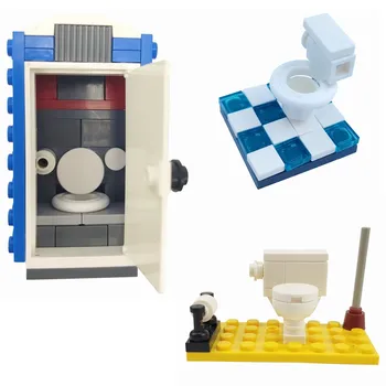 Locking City MOC Furniture Bathroom Public Toilet Building Blocks Toys for Children Assemble City Block DIY Parts Learning Gifts 1