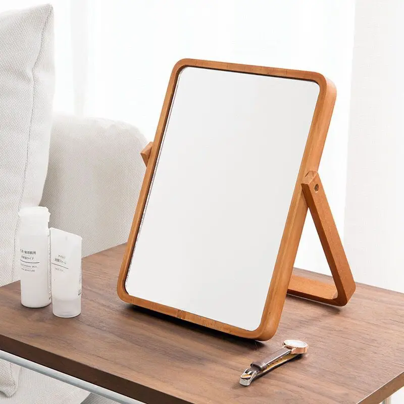 HD квадратное одностороннее вращающееся на 360 градусов деревянное зеркало для макияжа складное портативное настольное настенное зеркало инструмент для макияжа