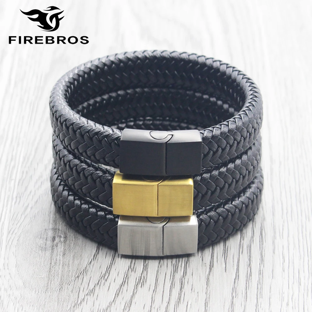 FIREBROS золотой черный серебряный браслет из нержавеющей стали с магнитной застежкой из натуральной кожи мужской минимализм ювелирные изделия подарок аксессуары