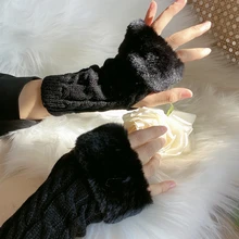 Winter Warm Knitted Golves Solid Colors Fingerless Students Women Write Keep Warm Hand Protection Gloves Soft Furry Open Gloves
