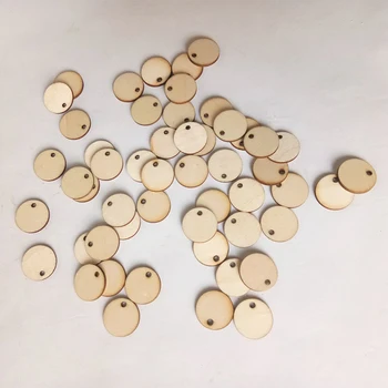 

50PCS 2/3/4/5cm Wooden Flat Disc Home Decoration Round Wood Flat With Holes