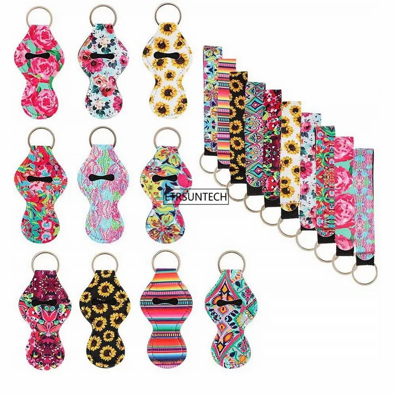 1PC Neoprene Chapstick Holders Lipstick Cases Cover Portable Balm Holders with 1PC Wristlet Lanyards keychain Party Gifts