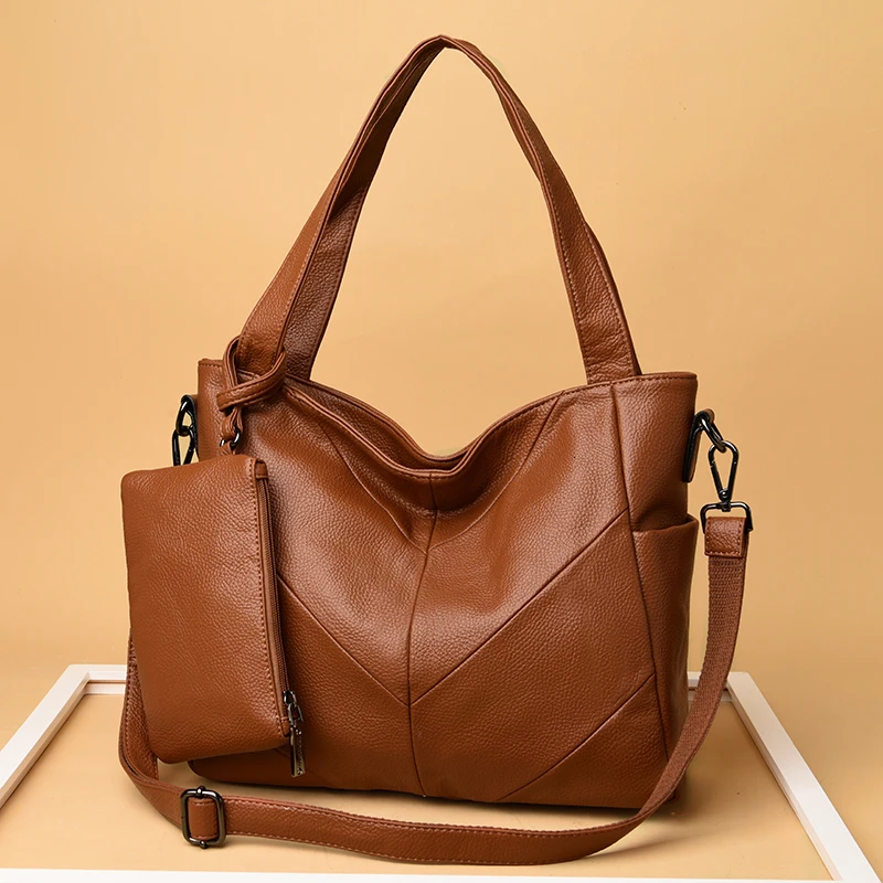 2 шт./набор, женские кожаные сумки, высокое качество, Большая вместительная сумка-тоут, женская сумка, основная Женская мягкая кожаная сумка на плечо, Bolsas
