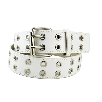 

Men Women Waistband Adjsutable Strap Punk Belt Double Pin Buckle Casual PU Jeans Adjustable Work Fashion All Match Retro