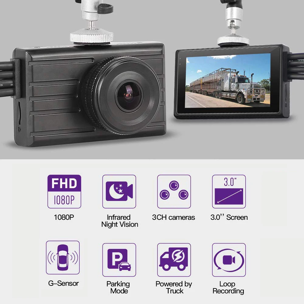 SYS 3CH 1080P грузовик видеорегистратор Даш Cam Автомобильная 3 0 ''для контроля
