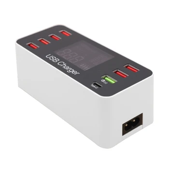 

US Plug LCD Digital Display 8 Port Charger Mobile Phone Tablet 7 USB 1 Type-c Ports Recharging Hub 5V 8A 40W