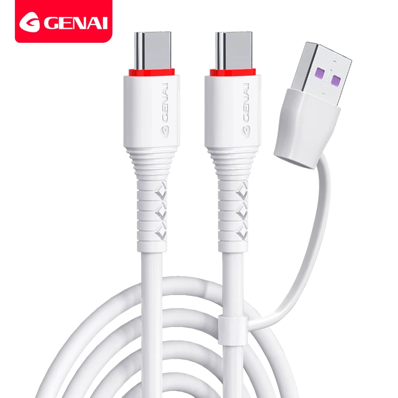 GENAI-Cable USB C 2 en 1 para móvil, Cable de carga rápida tipo C a tipo C, PD, 60W, cargador para Samsung, Huawei, Xiaomi