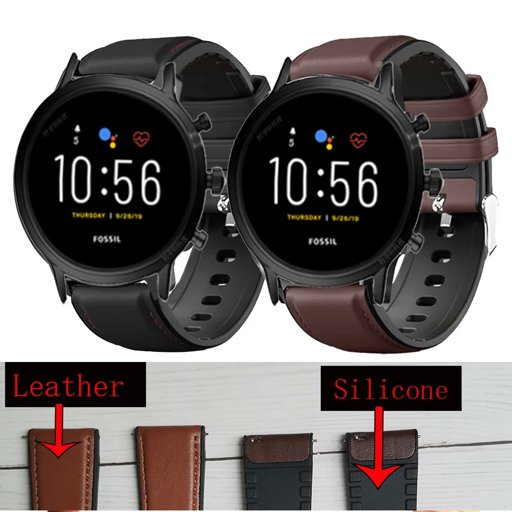 

Ремешок из силикона и кожи для Fossil Gen 5 Carlyle HR Julianna HR Band For Fossil Sport 43 мм/Q Explorist HR Gen 4