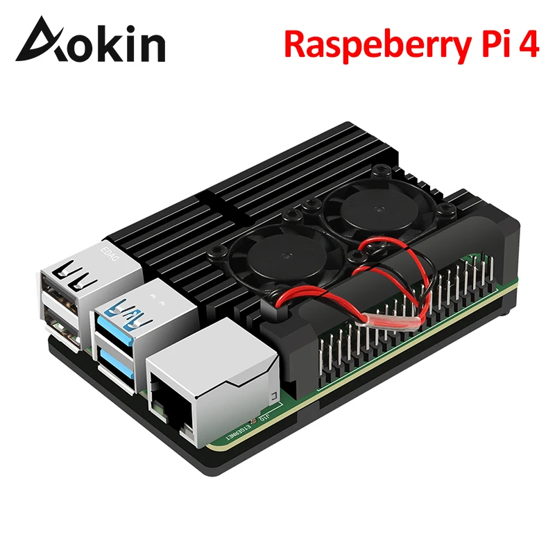 Aokin Raspberry Pi 4 чехол алюминиевый с двойным охлаждающим вентилятором металлический корпус черный корпус для Raspberry Pi 4 Модель B