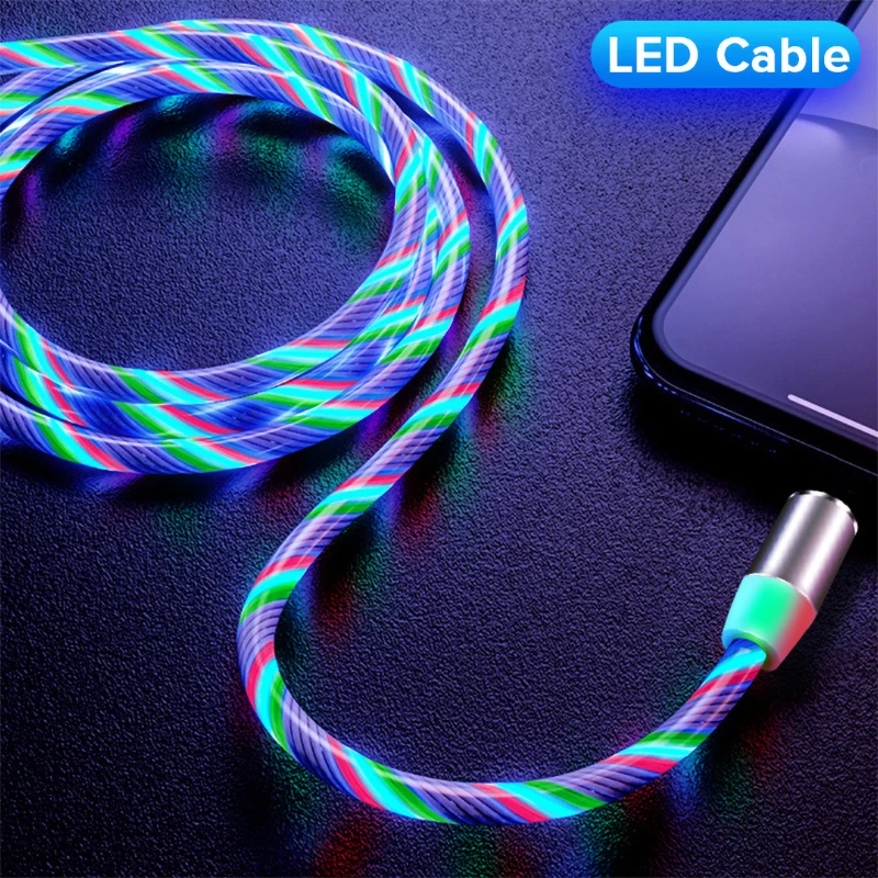 Светодиодный магнитный кабель 1 м usb type C шнур потока светящееся освещение провод передачи данных для iPhone samsung huawei Xiaomi Мобильный телефон микро кабель