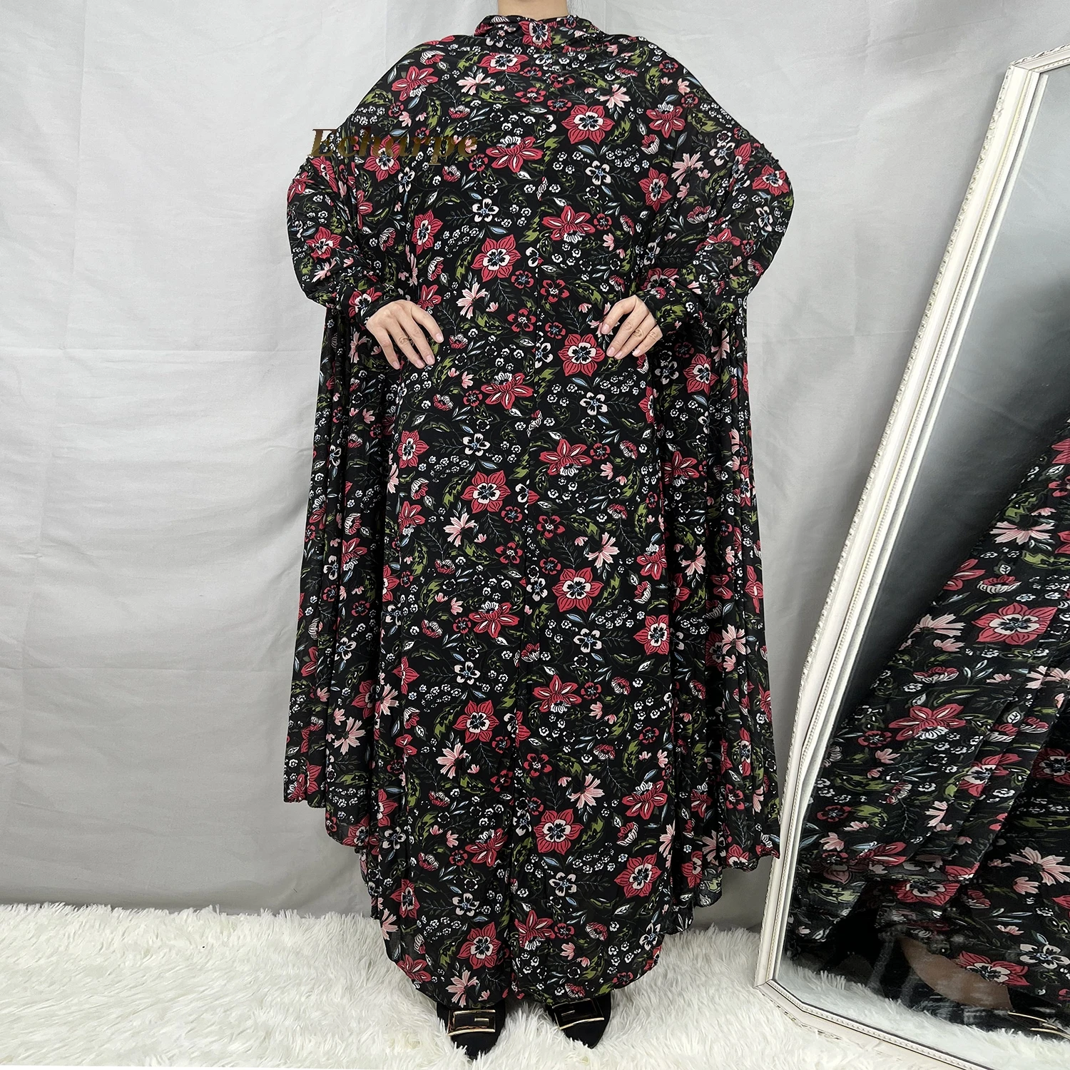 peças muçulmano hijabs vestido de oração feminino vestuário dubai abaya árabe jibab islam flores djellaba femmel khimar caftan roupas