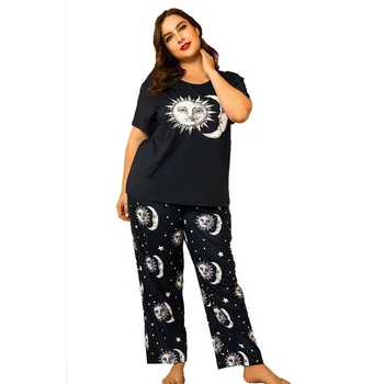 

Plus size home service fat ladies plus size cotton short-sleeved trousers knitted cotton home service two-piece suit