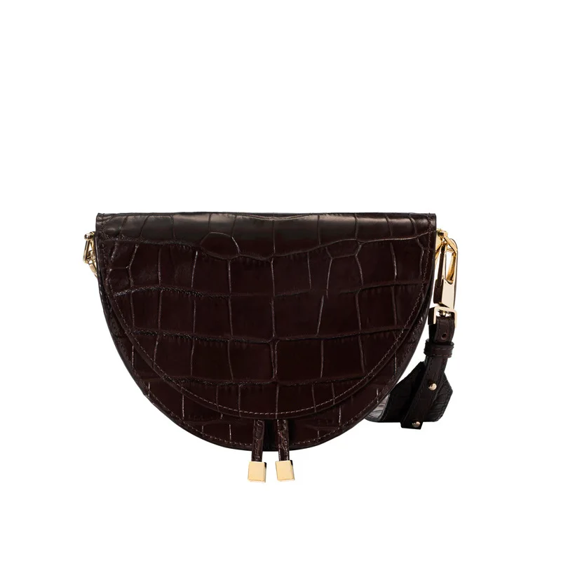 

Design Chic Women Semicircle Saddle Bag Handbag Lady Fashion Alligator Pattern PU Leather Crossbody Shoulder Bag