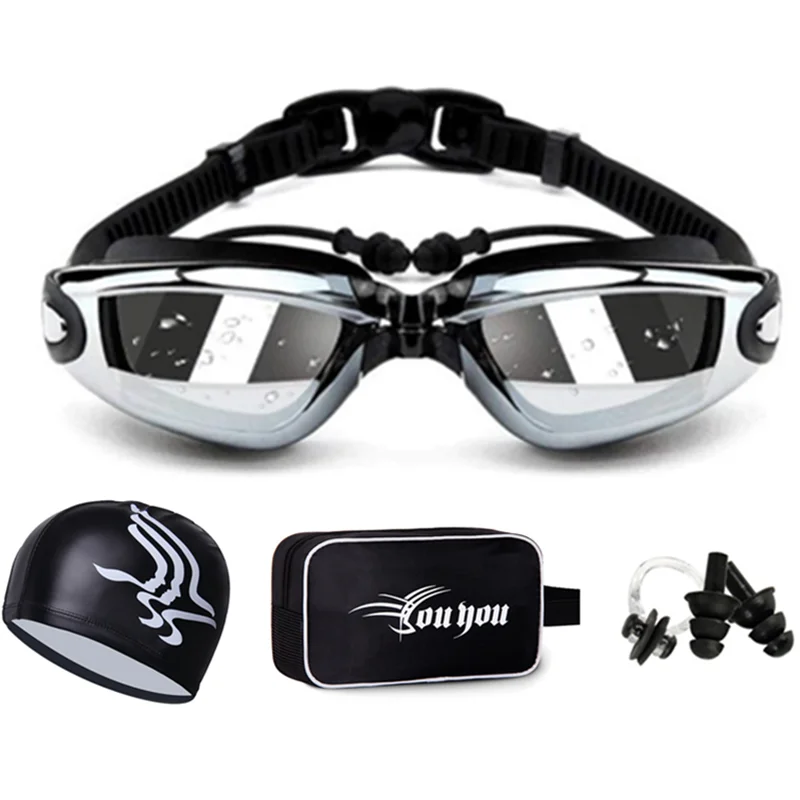 Silicone Swimming Goggles Earplug Swim Cap Bag Adult Pool Glasses anti fog Men Women Optical waterproof Eyewear Swimming Goggles Swimming Cap
