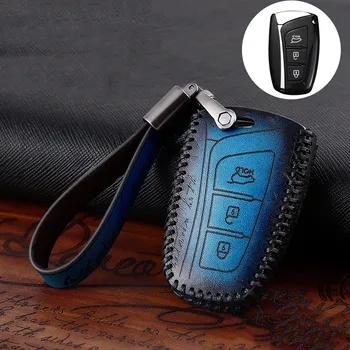 

Leather Car Key Case Cover for Hyundai Grand Santa Fe IX45 GENESIS EQUUS AZERA 2013 2014 2015 2016 Accessories