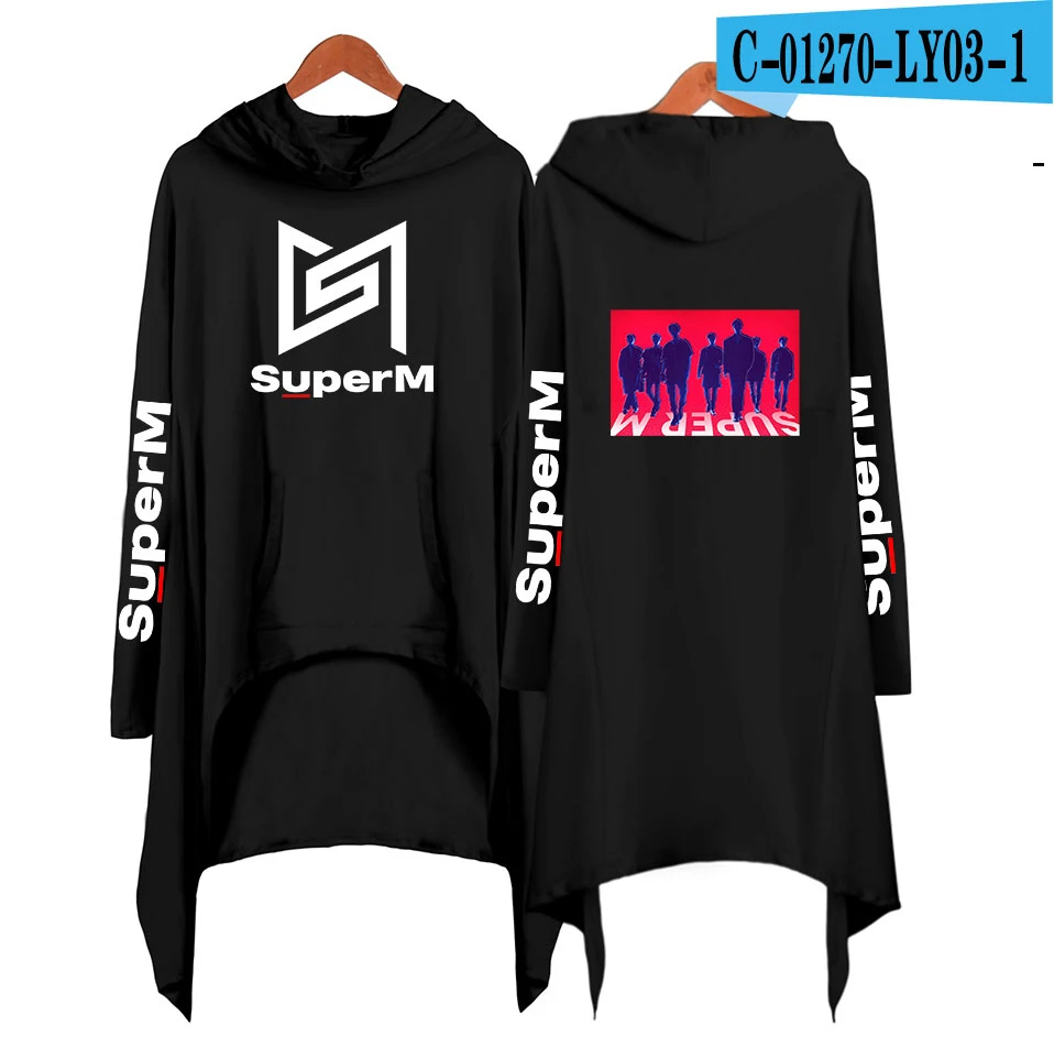 Новинка! Необычные толстовки SuperM Ablum, модные, негабаритные, Ulzzang, с капюшоном, женское платье, K Pop, свободное, женское платье - Цвет: black