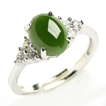 

925 silver inlay and Tianyu ring Natural spinach green jade jade ring retractable ring belt certificate
