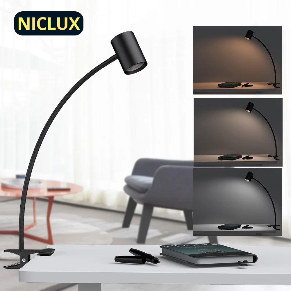 Настольная лампа NICLUX с клипсой светодиодная USB-лампа для чтения на ножке плавным
