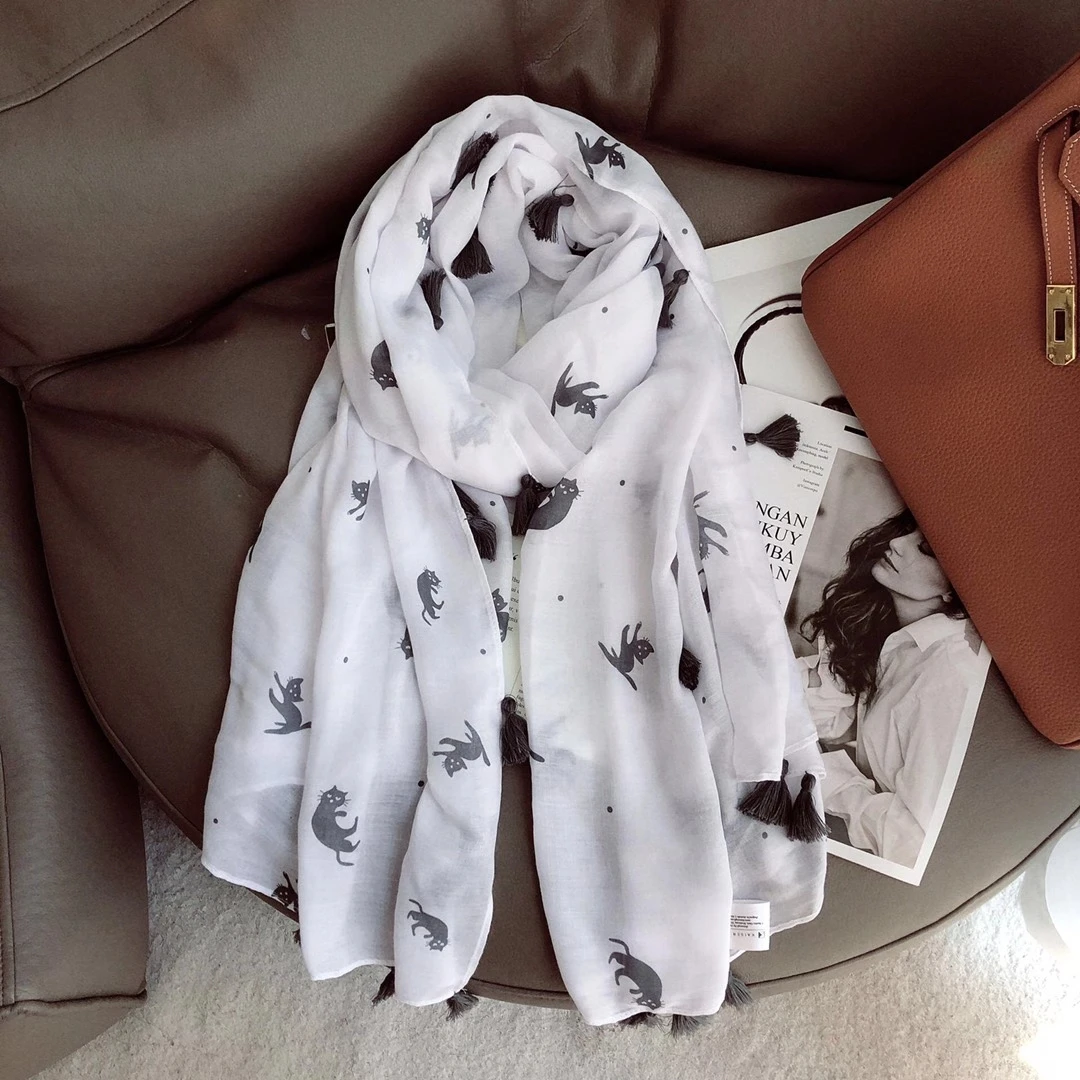 2021-new-cute-cat-print-tassel-scarf-shawls-long-women-beautiful-soft-trendy-animal-hijab-wrap-free-shipping