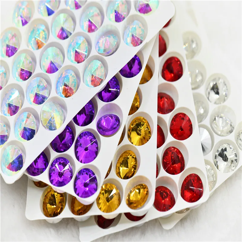 Rivoli 라인 석 유리 크리스탈 포인트 백 쥬얼리 바느질 비즈 만들기 6mm 8mm 10mm 12mm 18mm