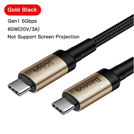 Baseus Кабель USB 3,1 type-C-USB C для MacBook 100 Вт PD Quick Charge 4,0 3,0 для samsung Note 10 S10 USBC USB-C шнур зарядного устройства - Цвет: Gold Gen 1 60W