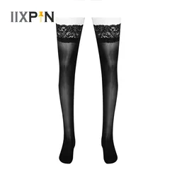 1 Pair Mens Sport Socks Man Thigh High Elastic Sexy Smooth Lace Stockings Knee High Socks Gift For Men Ultrathin Thigh Socks