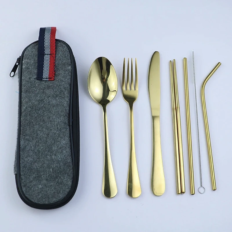 8pcs-c-gold-black 8 шт. красочный праздничный набор столовых приборов золотой набор посуды из нержавеющей стали Портативный набор столовых приборов Органайзер набор столовых приборов посуда для путешествий - Цвет: 8pcs-c-gold-black