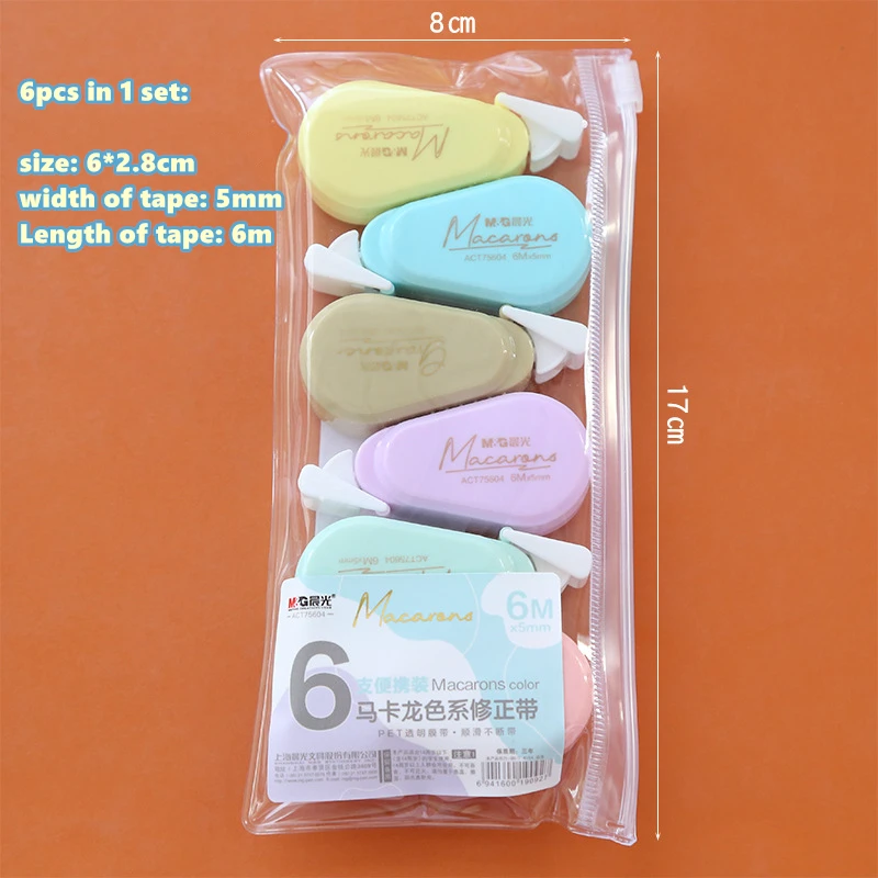 6pcs Mini Correction Tapes Set Macarons Graytone Color Design PET Corrective Tape 5mm*6m for Correcting Office School A6667