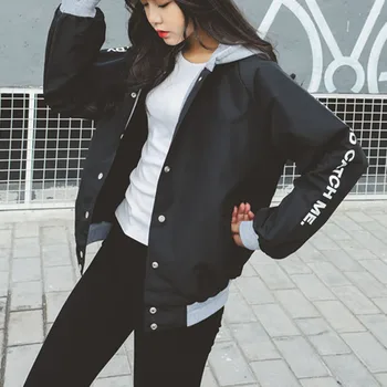 

Bomber Women Casual Hooded Loosen Student Harajuku Coat Oversize Coats Female Basic Jacket Windbreaker