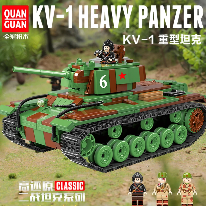 

New 768pcs WW2 Military Soviet Union KV-1 Tank Building Blocks Tank Model Army Soldier Weapon Gun Bricks Toys For Children