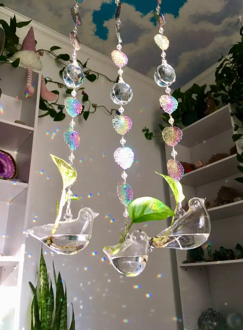 

Hanging Propagation Suncatcher,Bird Suncatcher, Monstera Leaf, Plant Propagation Hanger, Plant Hanger, Rainbow Maker, Boho Decor
