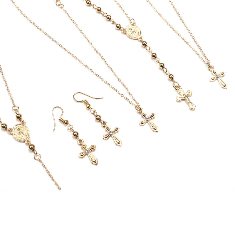 

the United States cross-border set auger sautoir alloy jewelry contracted cross cross CCB beads necklace of religion