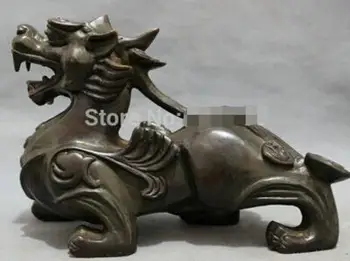 

9" Chinese Bronze FengShui Kylin PiXiu Dragon Head Statue Animals Sculpture