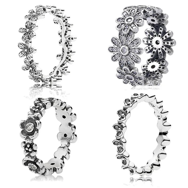 

2019 New 925 Sterling Silver Crystal Flower Pans Ring For Women Wedding Party DIY Jewelry Birthday Gift