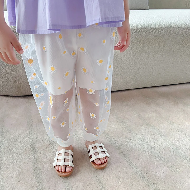 Fashion Summer Girls Kids Loose Pants Thin Anti-mosquito Pants Toodler Flowers Leggings Casual Baby Children Wide 1-6 girls pants kids pants girls trousers