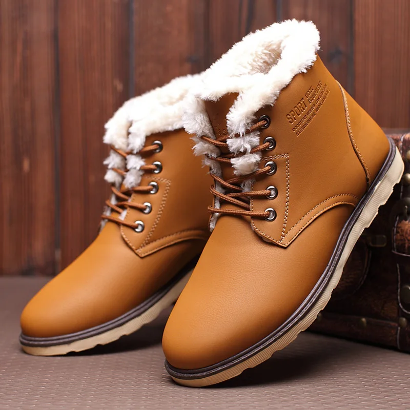 

Mazefeng Leather Men Boots Winter With Fur 2019 Warm Snow Boots Men Winter Work Casual Shoes Sneakers High Top Rubber Ankle Boot