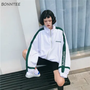 

Jackets Women Loose Chic Korean Style Harajuku Womens Clothing Daily Simple All-match Long Sleeve Trendy White Patchwork Casual